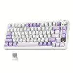 Load image into Gallery viewer, X85PRO mechanical keyboard in white and purple with the wireless USB receiver