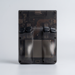 Load image into Gallery viewer, M18 retro handheld games console in transparent black, back view showing internal circuitry and the USB-C port