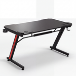 Load image into Gallery viewer, Z-shaped gaming desk, angled view of the bare carbon fibre look desktop and red accented Z legs