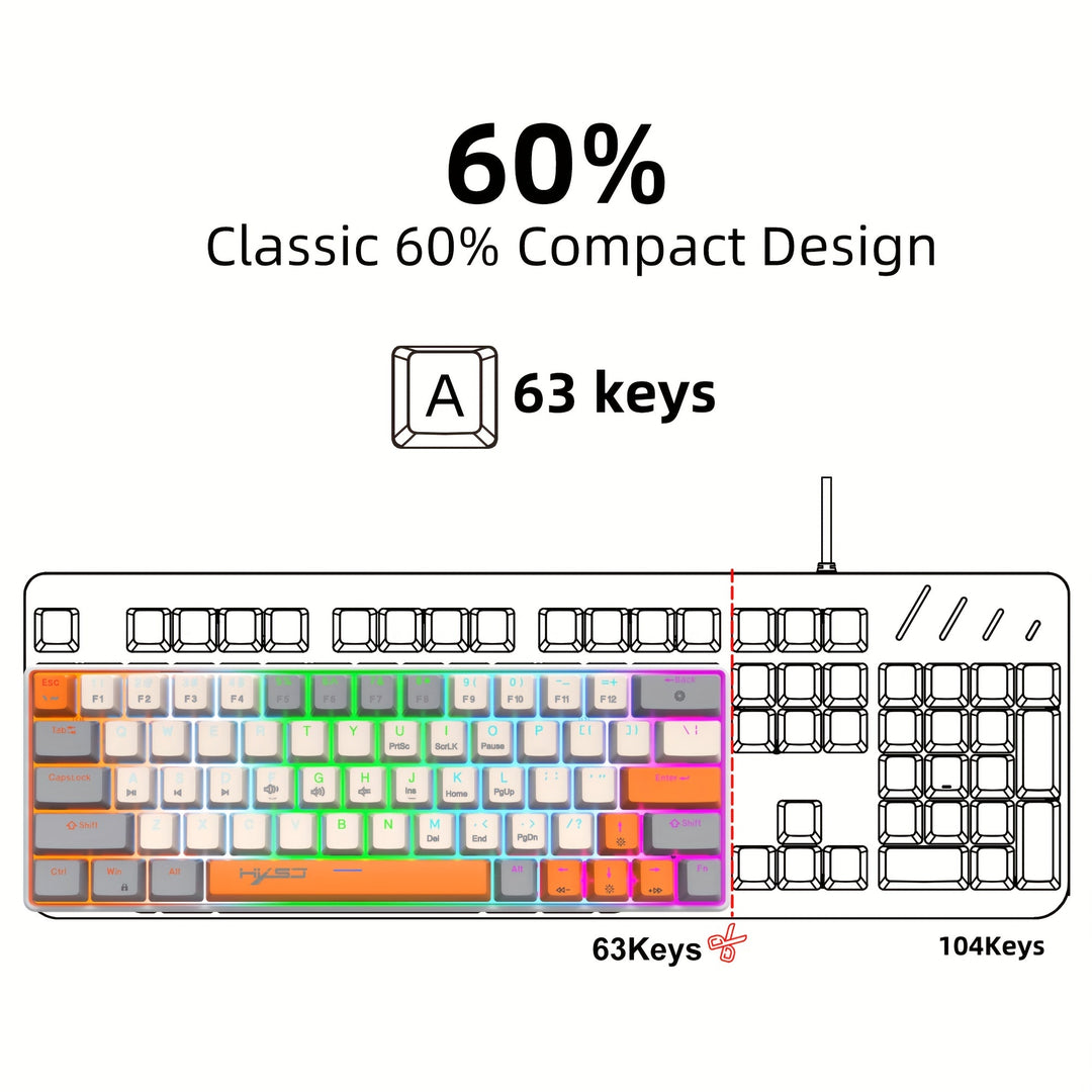 60% Mechanical Gaming Keyboard – RGB Backlit Portable 63-Key Mini Wired Keyboard With Blue Or Red Switch