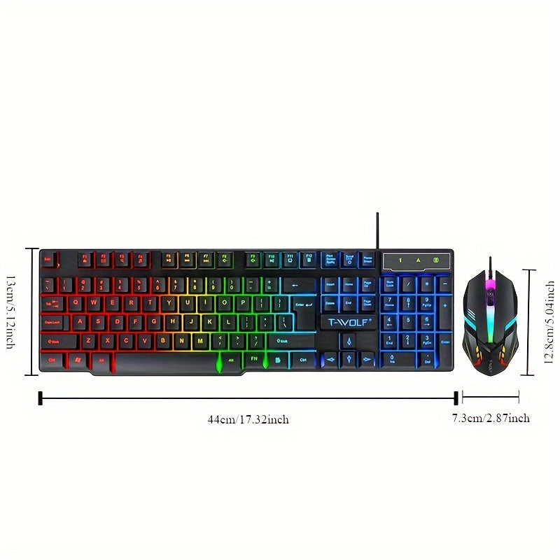 Wired Gaming Keyboard And Mouse Set - USB Rainbow Backlit Mechanical Keyboard And Mouse For PC And Consoles