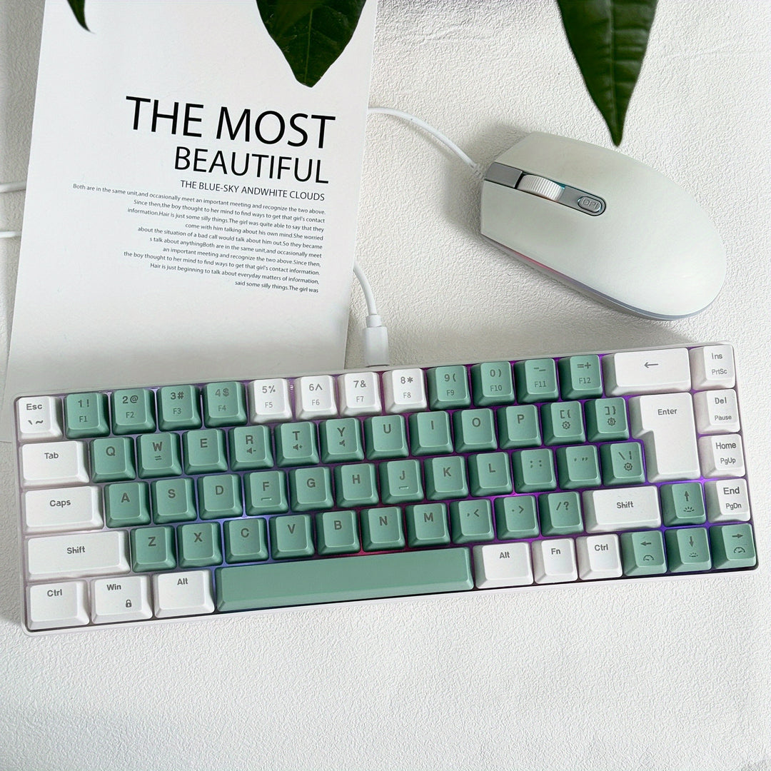 Gaming Keyboard And Mouse Set - 68-Key Membrane Keyboard With RGB Backlight, Quiet Typing