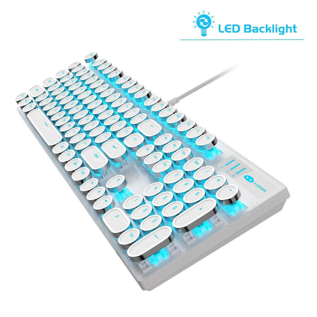 Mechanical Gaming Keyboard – Retro Style MageGee Blue Switches, Led Backlit Keycaps, Wired USB, Windows Compatible