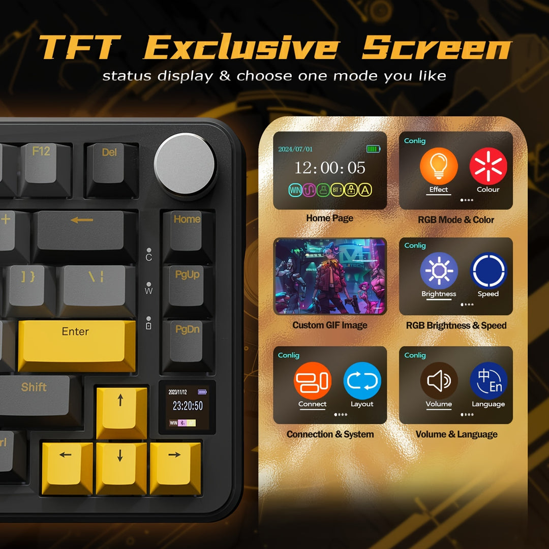 Wireless Mechanical Keyboard - X85PRO TKL 82 Keys With Bluetooth 5.0, 2.4GHz, USB-C, Hot Swappable, Gasket, RGB Backlit