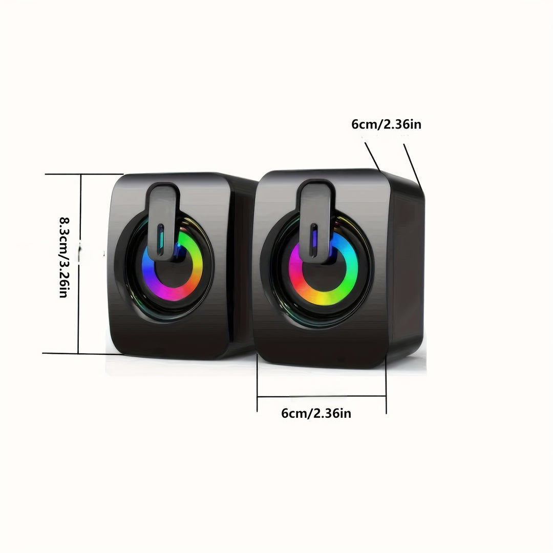 USB Powered Desktop Speakers – 2.0 Channel Stereo For PC With Rainbow RGB Backlight