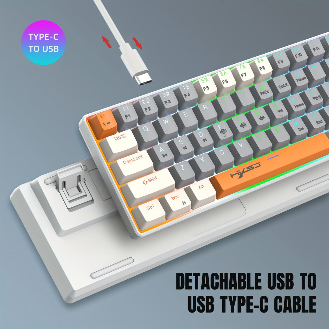 60% Mechanical Gaming Keyboard – RGB Backlit Portable 63-Key Mini Wired Keyboard With Blue Or Red Switch