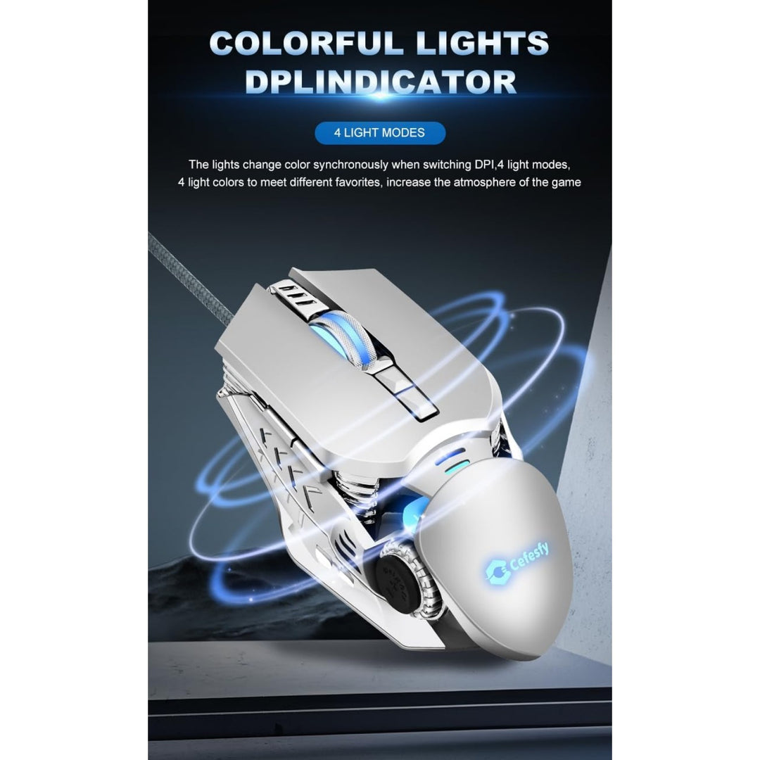 RGB Wired Gaming Mouse – 6400 DPI Optical, Ergonomic, Silent 7 Keys, 4-Color RGB Breathing Lights