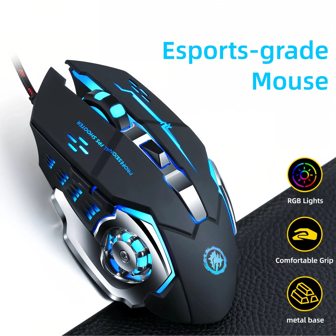 Ambidextrous RGB Gaming Mouse 7 Buttons top view showing honeycomb shell