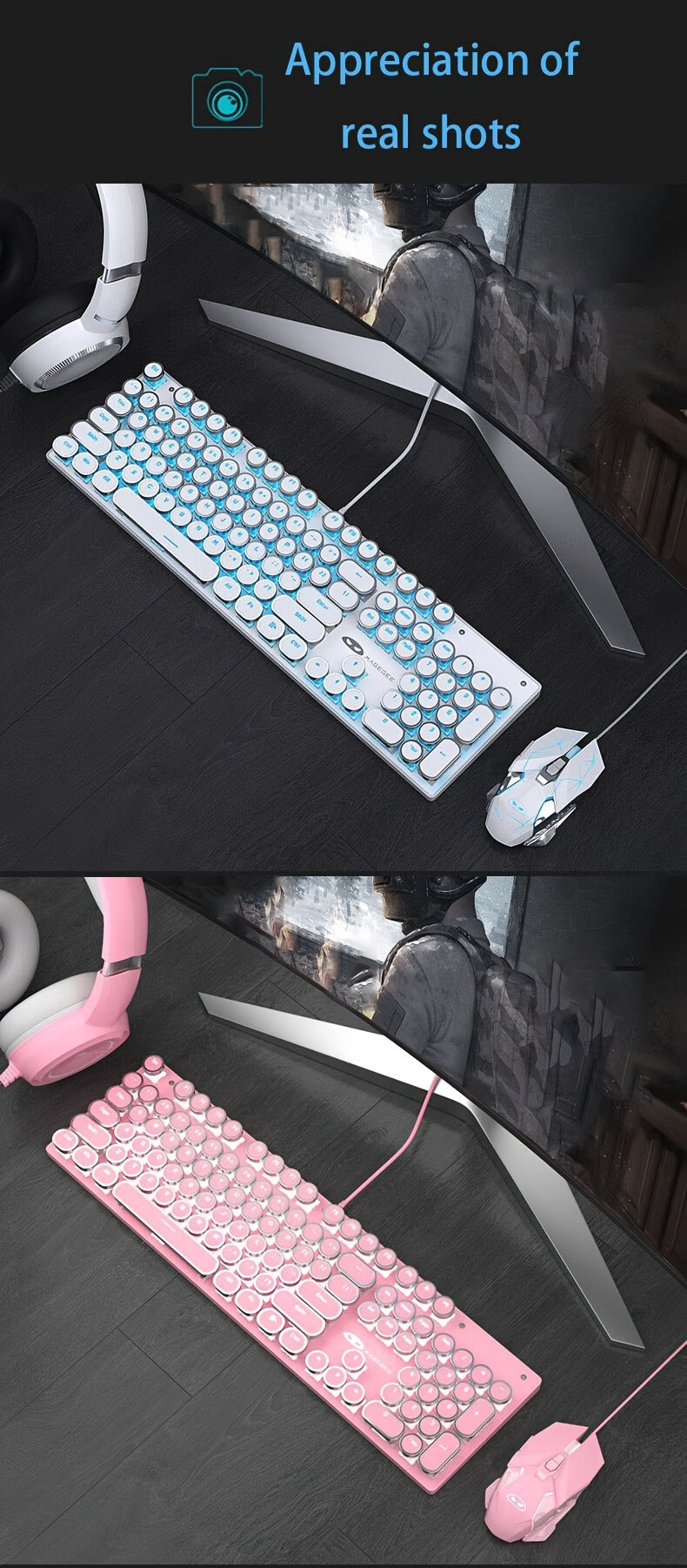 Mechanical Gaming Keyboard – Retro Style MageGee Blue Switches, Led Backlit Keycaps, Wired USB, Windows Compatible