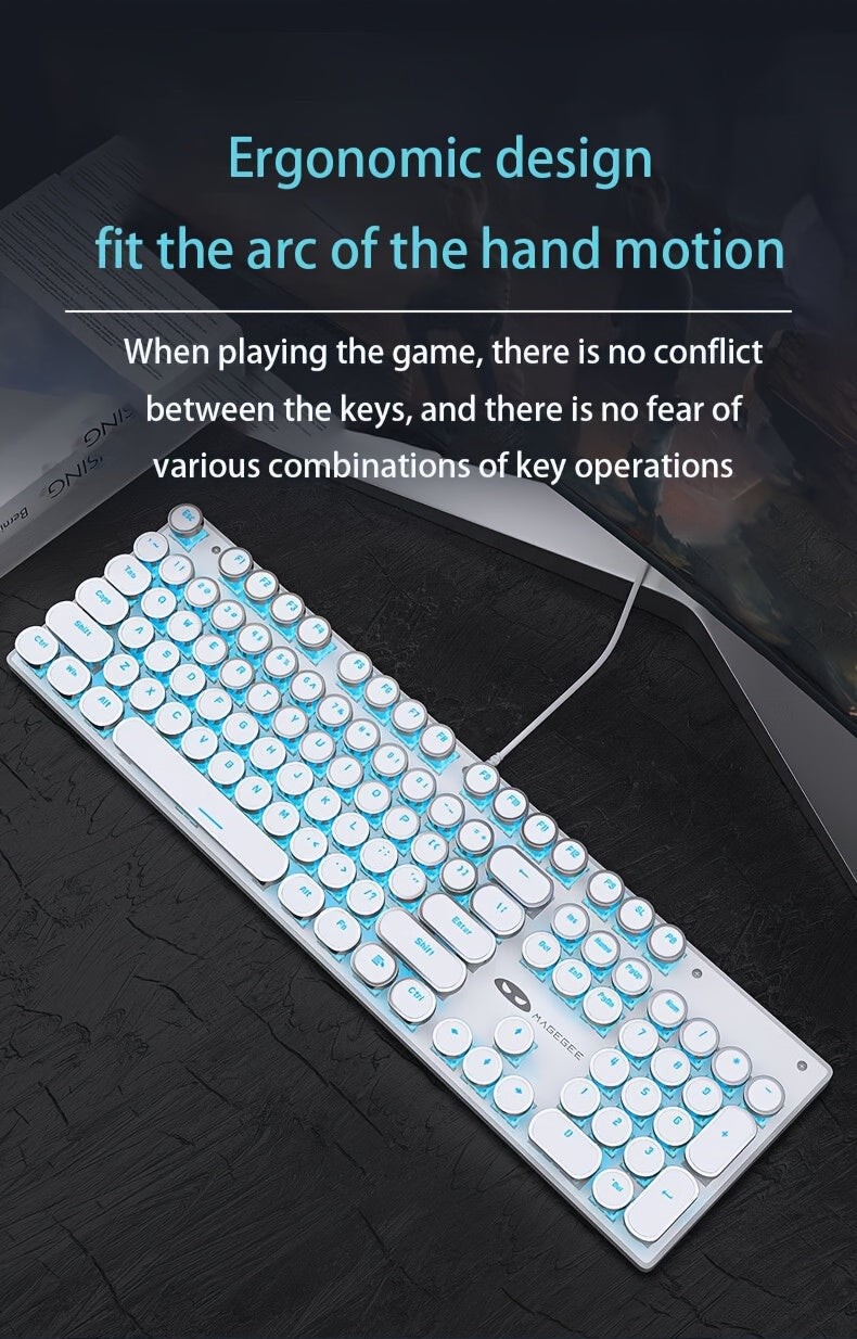 Mechanical Gaming Keyboard – Retro Style MageGee Blue Switches, Led Backlit Keycaps, Wired USB, Windows Compatible