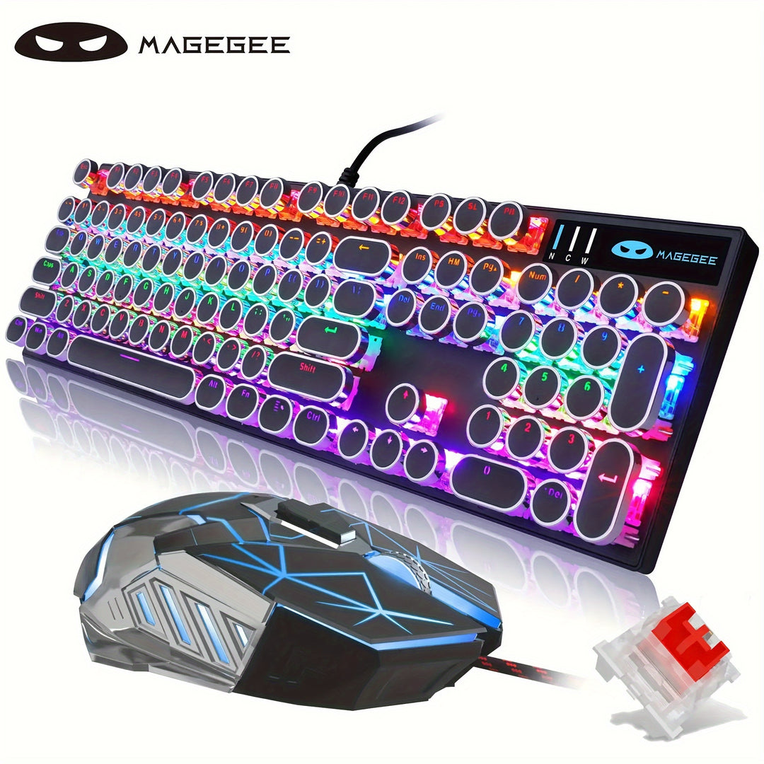 Mechanical Gaming Keyboard – Retro Style MageGee Blue Switches, Led Backlit Keycaps, Wired USB, Windows Compatible