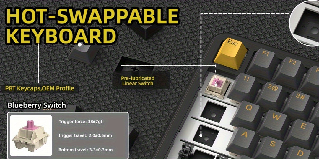 Wireless Mechanical Keyboard - X85PRO TKL 82 Keys With Bluetooth 5.0, 2.4GHz, USB-C, Hot Swappable, Gasket, RGB Backlit