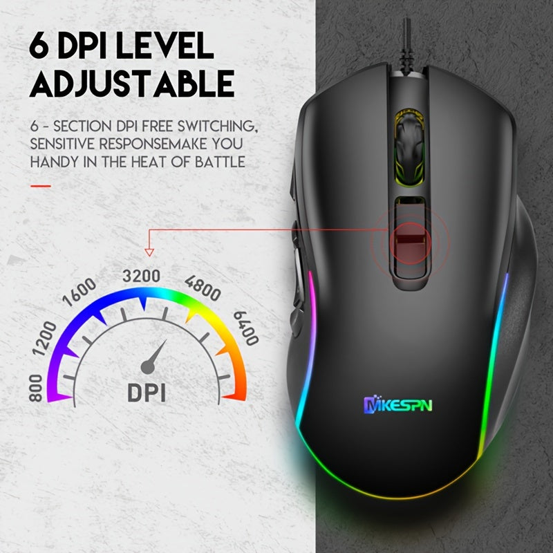 RGB Wired Gaming Mouse 10 Programmable Buttons ambidextrous shape angled front view
