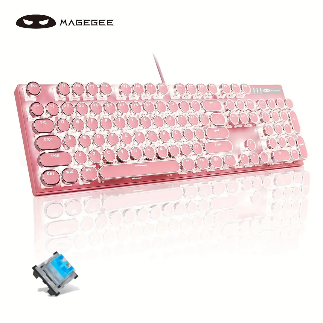 Mechanical Gaming Keyboard – Retro Style MageGee Blue Switches, Led Backlit Keycaps, Wired USB, Windows Compatible