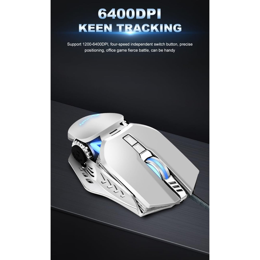RGB Wired Gaming Mouse – 6400 DPI Optical, Ergonomic, Silent 7 Keys, 4-Color RGB Breathing Lights