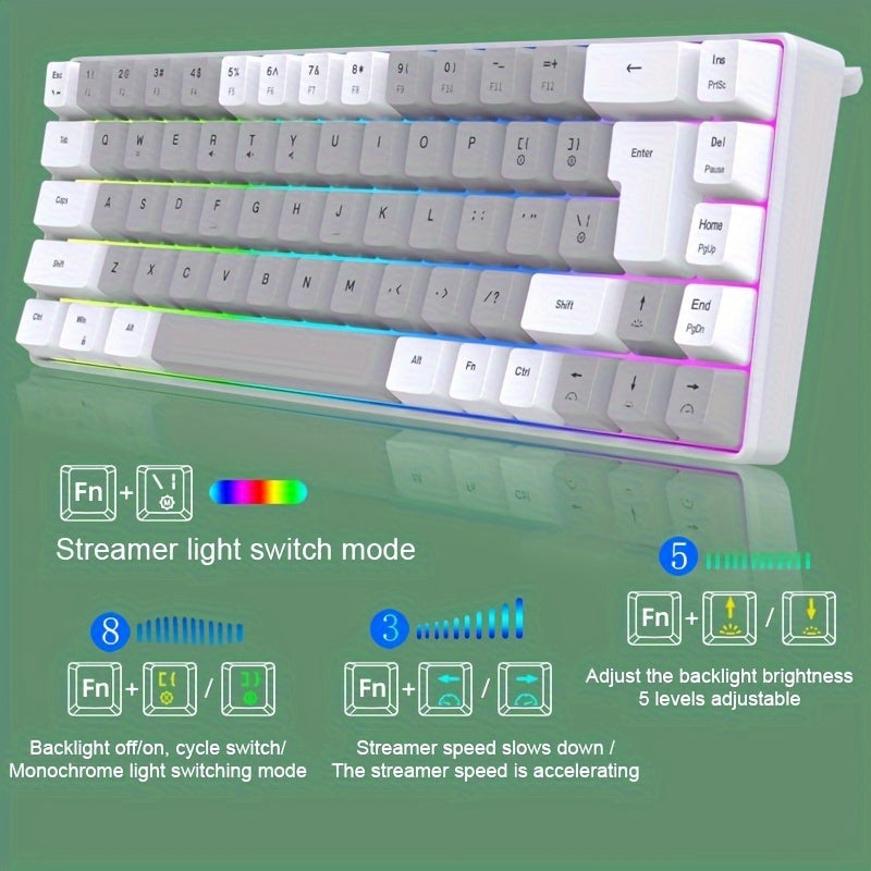 Gaming Keyboard And Mouse Set - 68-Key Membrane Keyboard With RGB Backlight, Quiet Typing