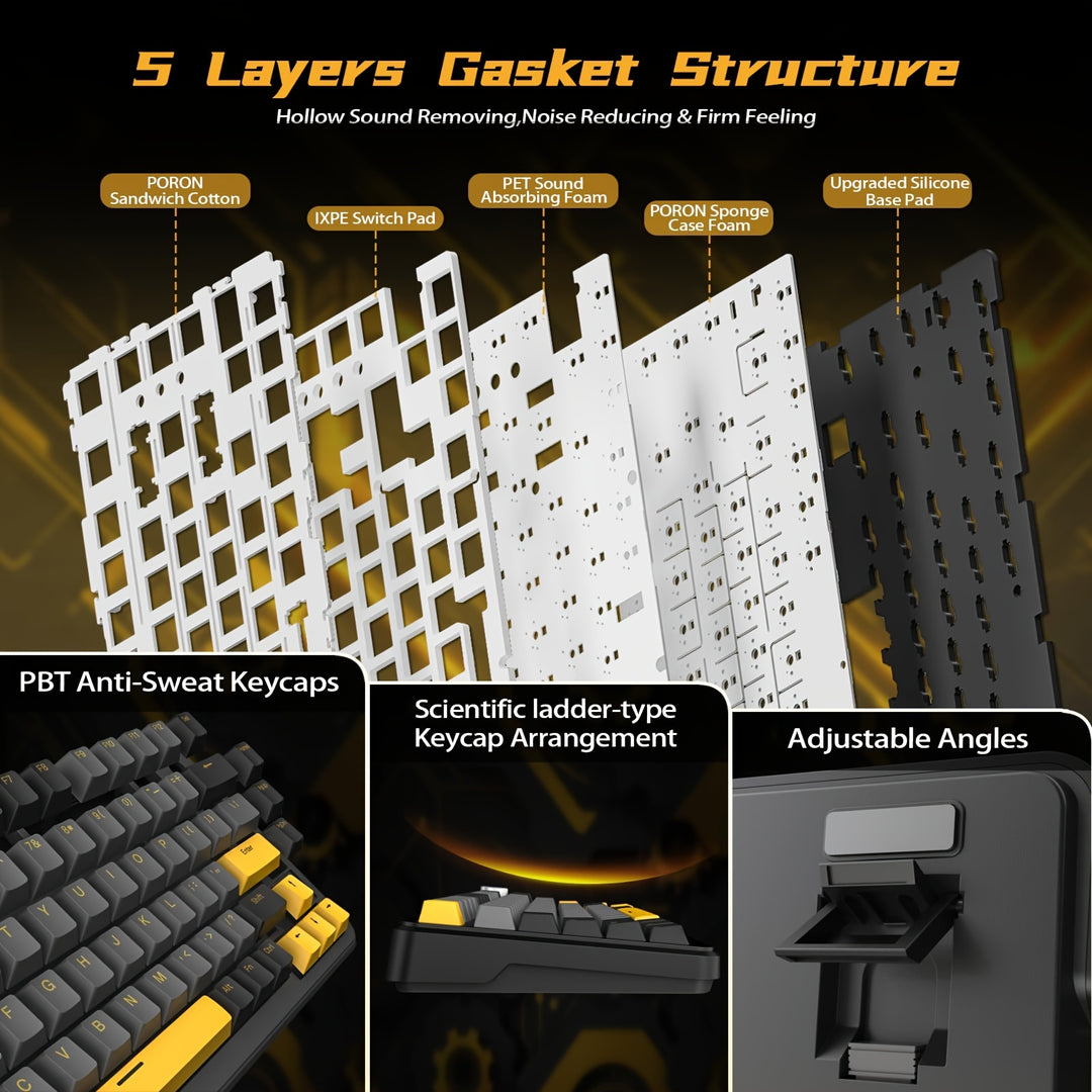 Wireless Mechanical Keyboard - X85PRO TKL 82 Keys With Bluetooth 5.0, 2.4GHz, USB-C, Hot Swappable, Gasket, RGB Backlit