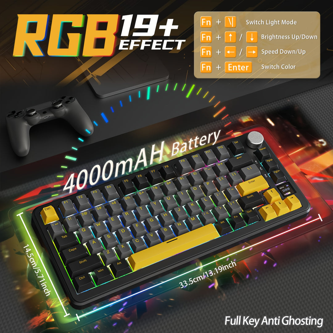 Wireless Mechanical Keyboard - X85PRO TKL 82 Keys With Bluetooth 5.0, 2.4GHz, USB-C, Hot Swappable, Gasket, RGB Backlit