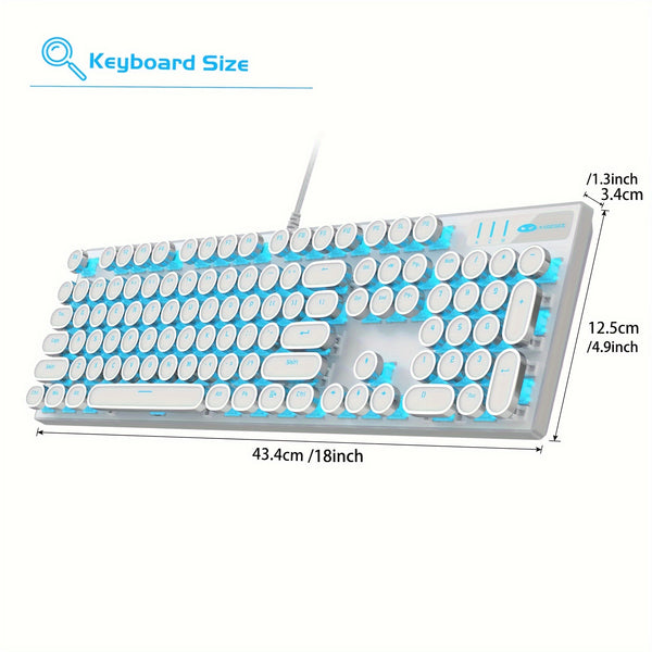 Mechanical gaming keyboard – retro style magegee blue switches, led backlit keycaps, wired usb, windows compatible