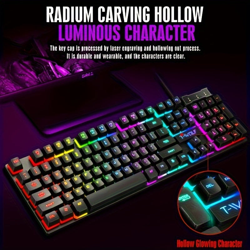 Wired Gaming Keyboard And Mouse Set - USB Rainbow Backlit Mechanical Keyboard And Mouse For PC And Consoles