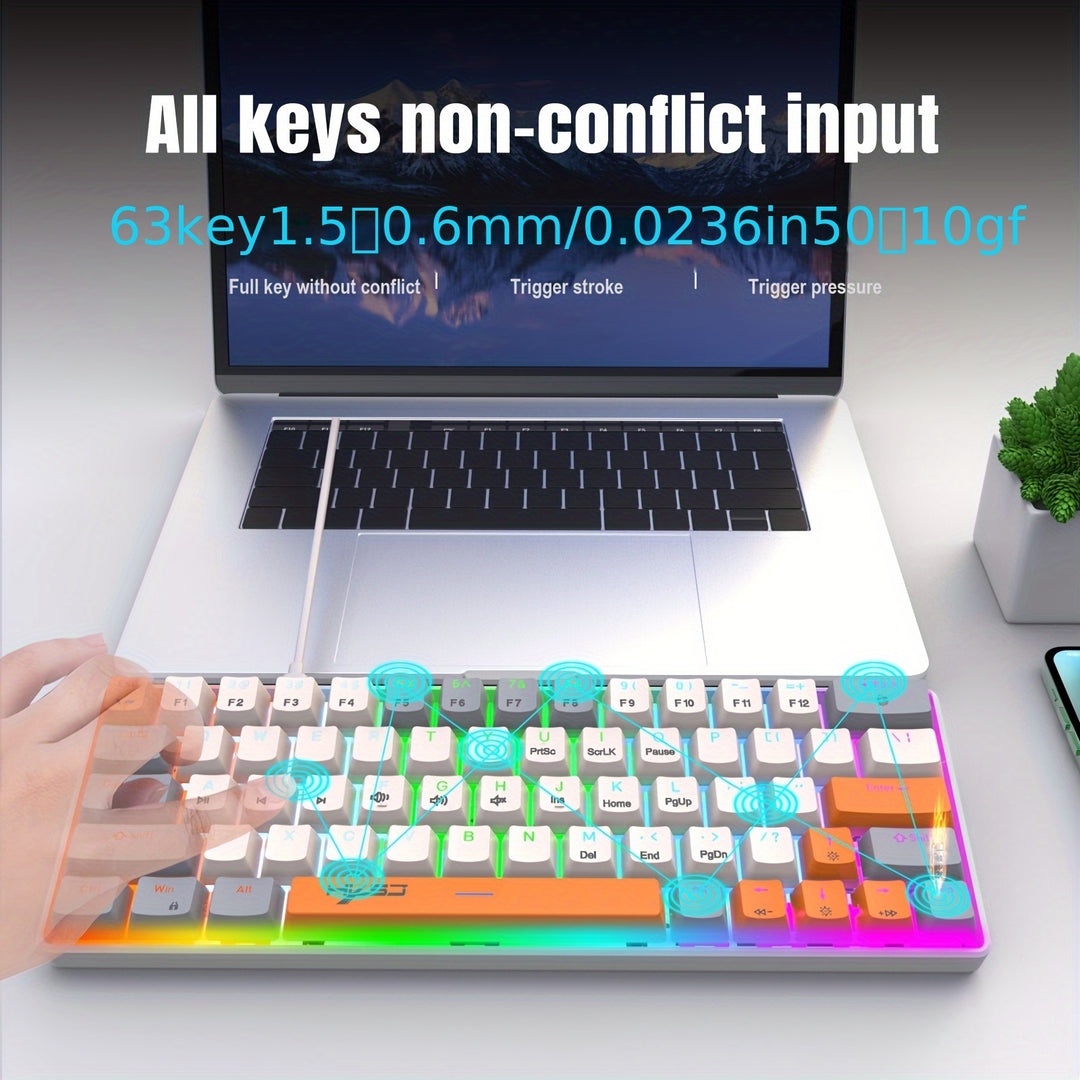 60% Mechanical Gaming Keyboard – RGB Backlit Portable 63-Key Mini Wired Keyboard With Blue Or Red Switch