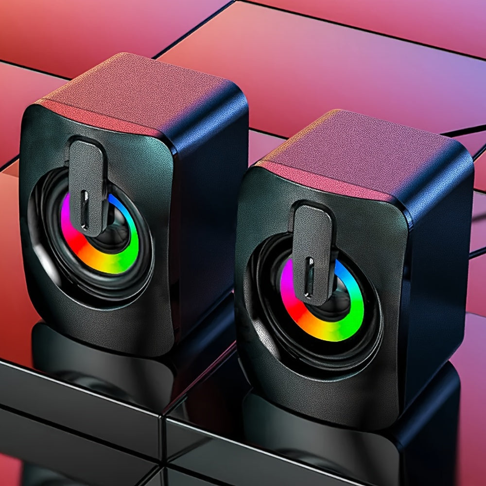 USB Powered Desktop Speakers – 2.0 Channel Stereo For PC With Rainbow RGB Backlight