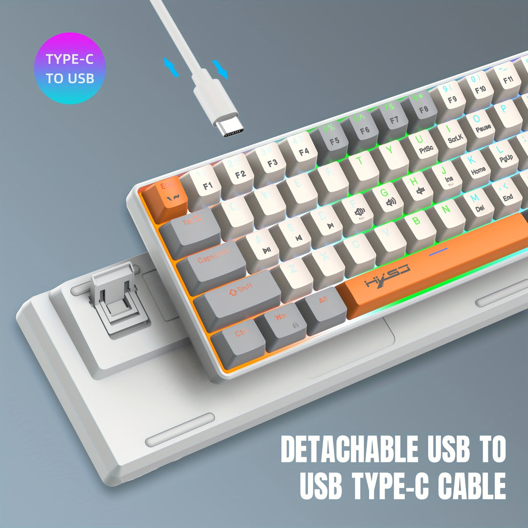 60% Mechanical Gaming Keyboard – RGB Backlit Portable 63-Key Mini Wired Keyboard With Blue Or Red Switch