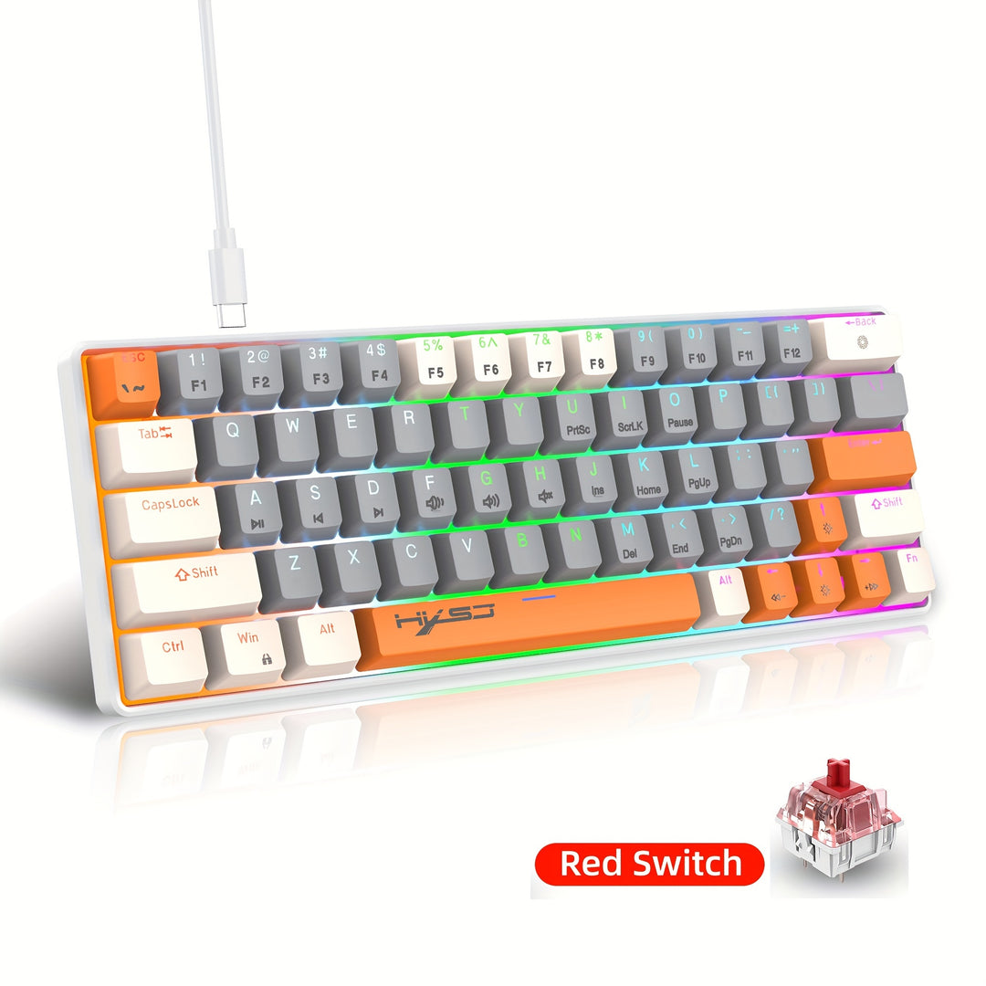 60% Mechanical Gaming Keyboard – RGB Backlit Portable 63-Key Mini Wired Keyboard With Blue Or Red Switch
