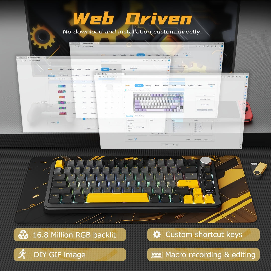 Wireless Mechanical Keyboard - X85PRO TKL 82 Keys With Bluetooth 5.0, 2.4GHz, USB-C, Hot Swappable, Gasket, RGB Backlit