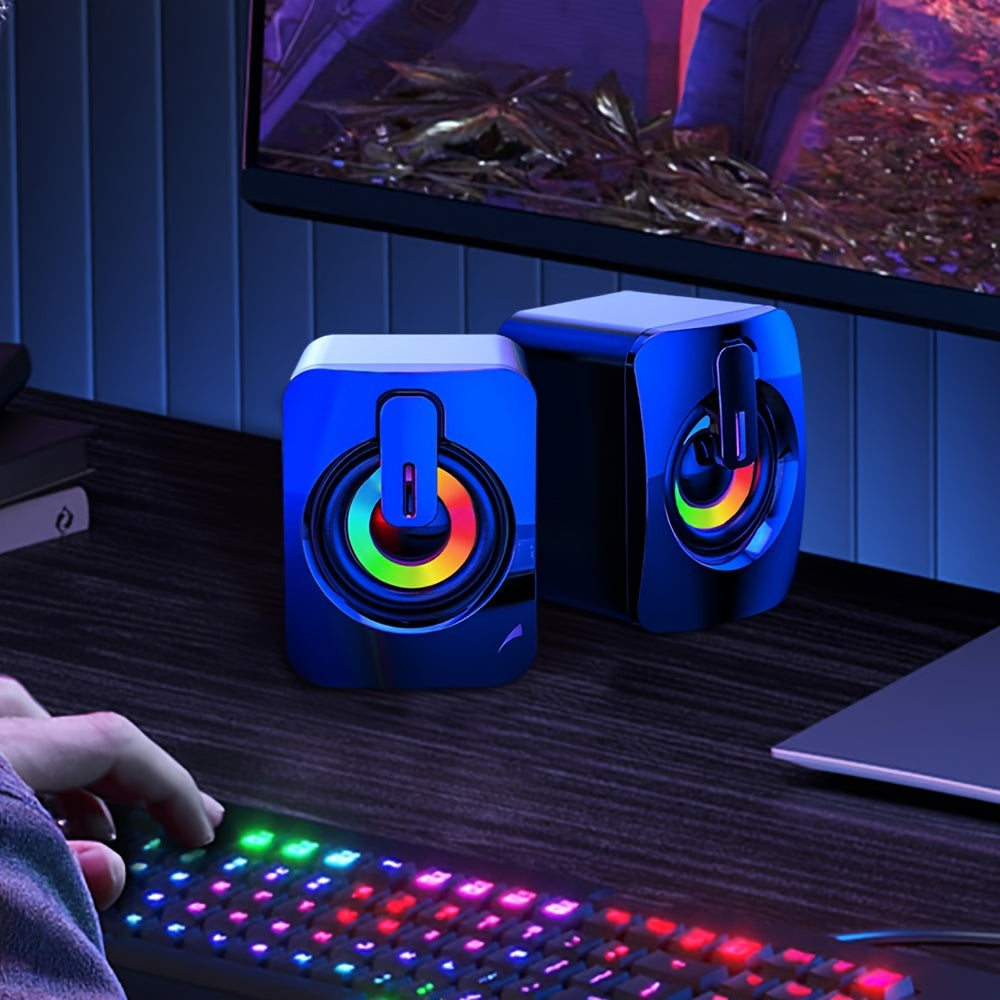 USB Powered Desktop Speakers – 2.0 Channel Stereo For PC With Rainbow RGB Backlight