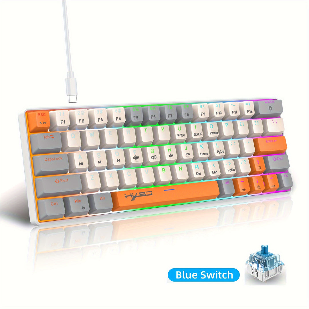 60% Mechanical Gaming Keyboard – RGB Backlit Portable 63-Key Mini Wired Keyboard With Blue Or Red Switch