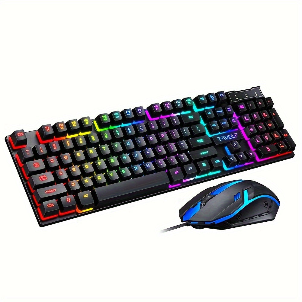 Wired Gaming Keyboard And Mouse Set - USB Rainbow Backlit Mechanical Keyboard And Mouse For PC And Consoles