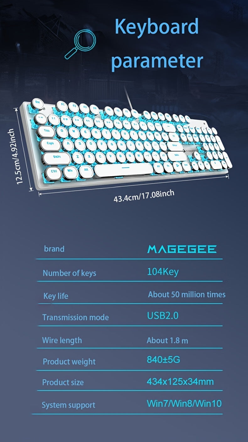 Mechanical Gaming Keyboard – Retro Style MageGee Blue Switches, Led Backlit Keycaps, Wired USB, Windows Compatible
