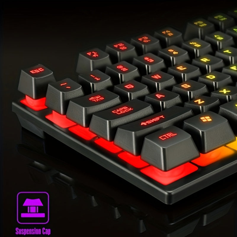 Wired Gaming Keyboard And Mouse Set - USB Rainbow Backlit Mechanical Keyboard And Mouse For PC And Consoles