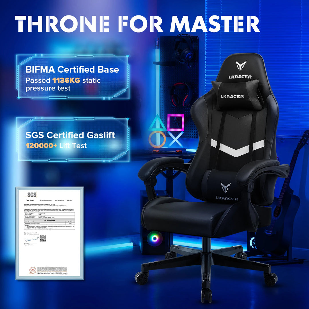 Gaming Chair - Ergonomic Massage With Lumbar Support And Height Adjustable Back, Premium Comfort