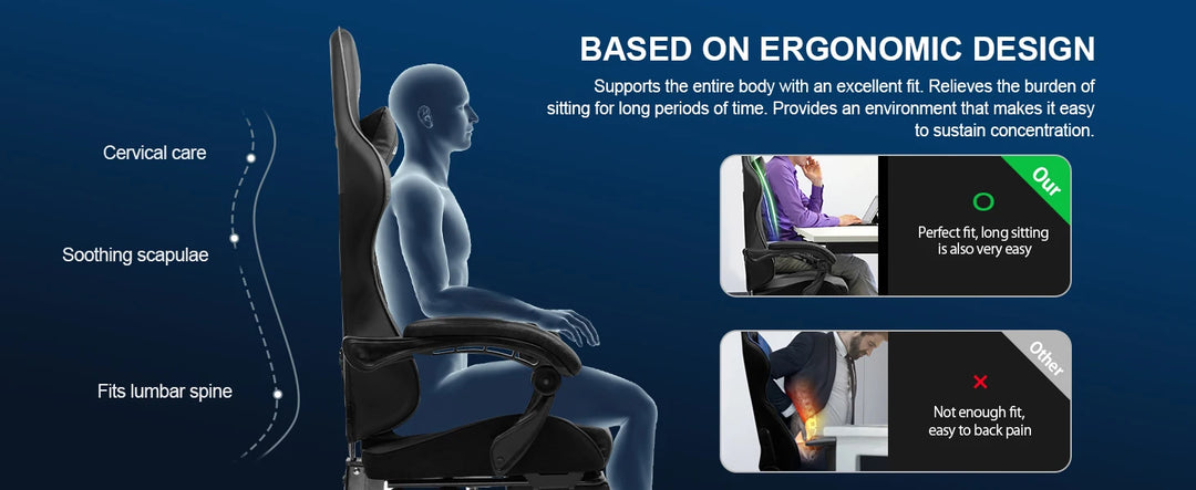 Gaming Chair - Ergonomic Massage With Lumbar Support And Height Adjustable Back, Premium Comfort