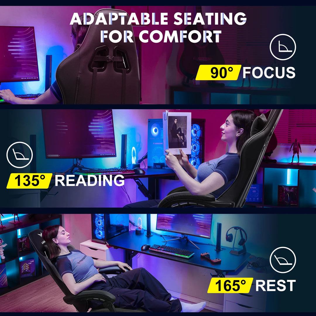 Gaming Chair - Ergonomic Massage With Lumbar Support And Height Adjustable Back, Premium Comfort