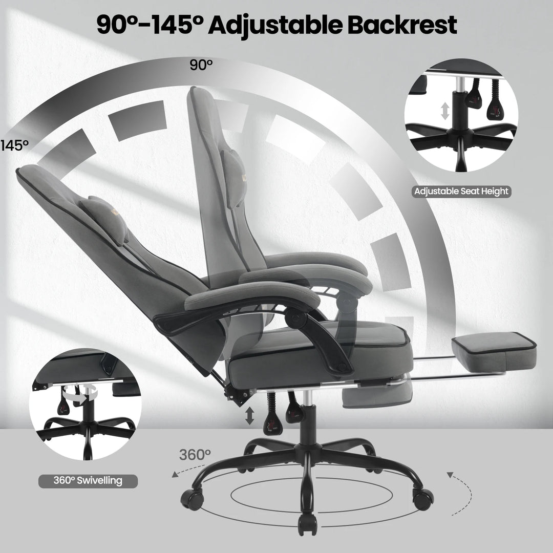 Ergonomic Gaming Chair 360 Swivel With Lumbar Cushion And Footrest For Office And PC