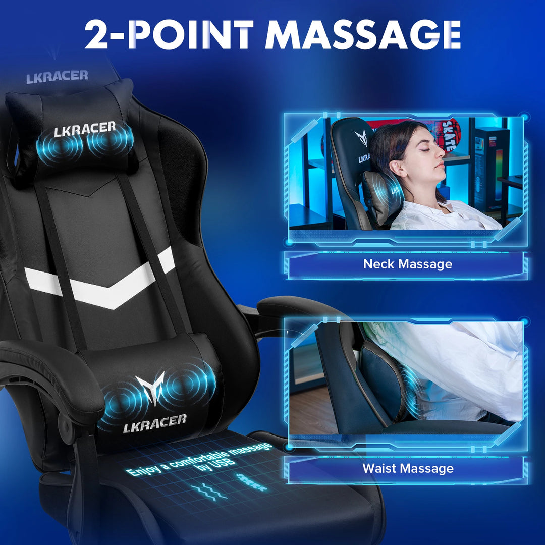 Gaming Chair - Ergonomic Massage With Lumbar Support And Height Adjustable Back, Premium Comfort