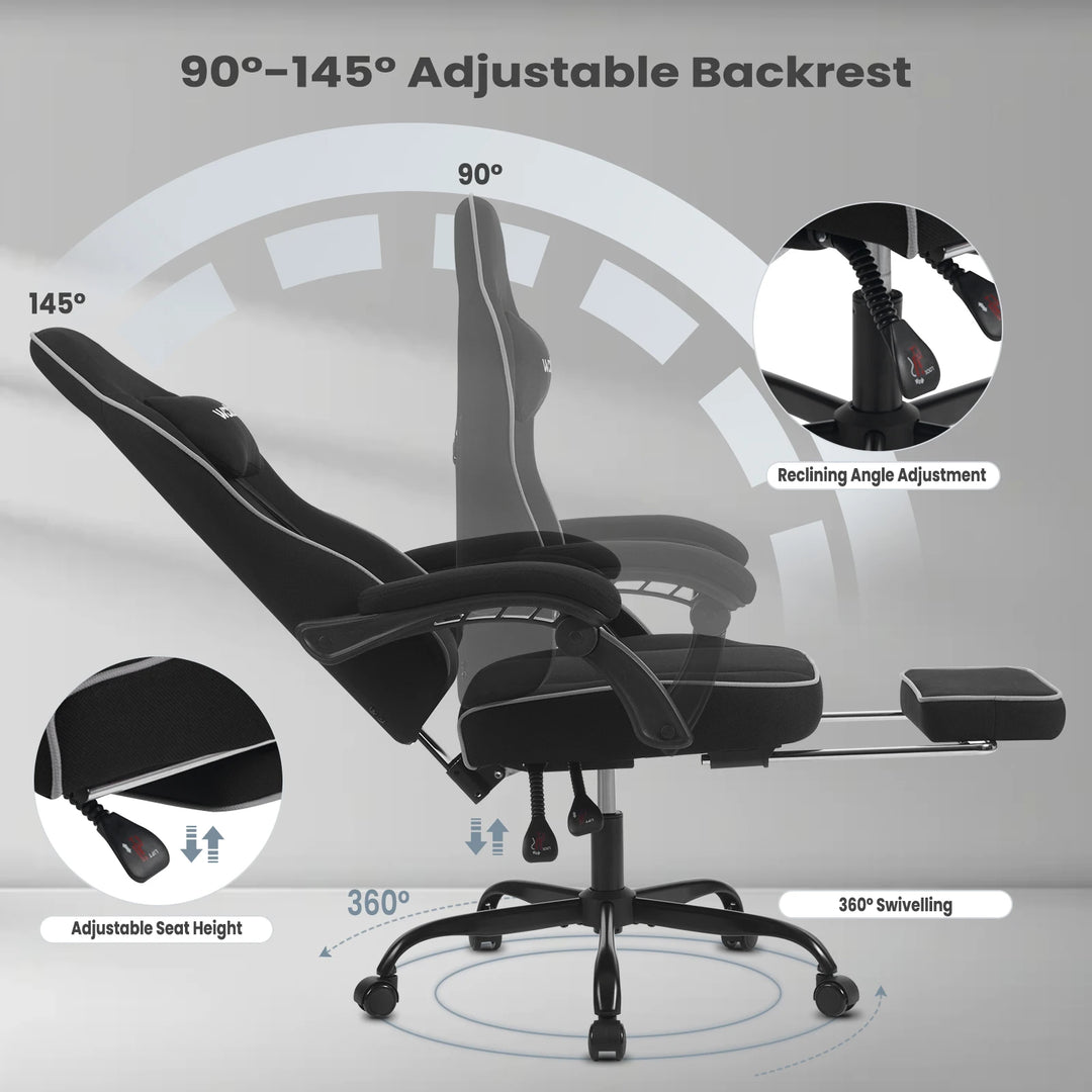 Ergonomic Gaming Chair 360 Swivel With Lumbar Cushion And Footrest For Office And PC