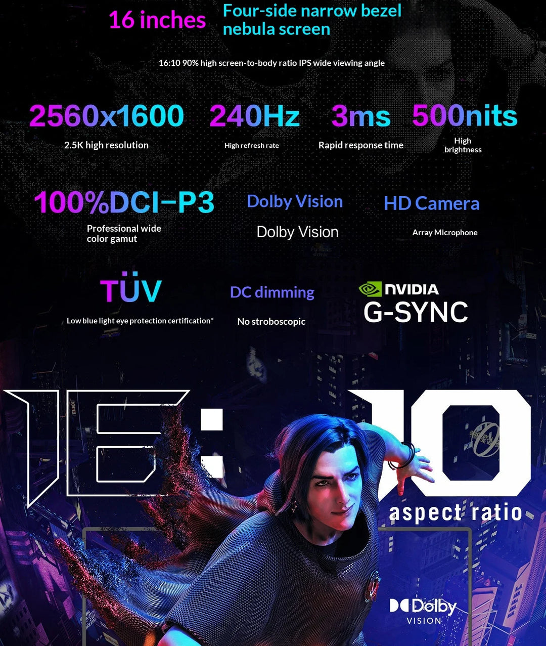 Gaming Laptop Nebula 2.5K Display RTX 4060 240Hz 16 Inch For Immersive RGB Setups
