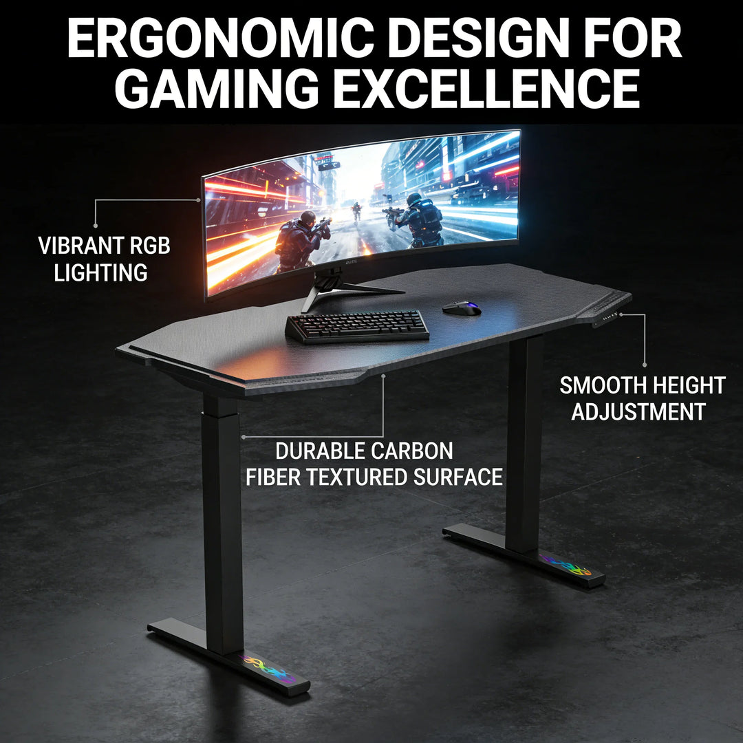 Standing Desk 55 X 28 Inch Dual Motor Height Adjustable For Gaming And Office With Alloy Steel Frame