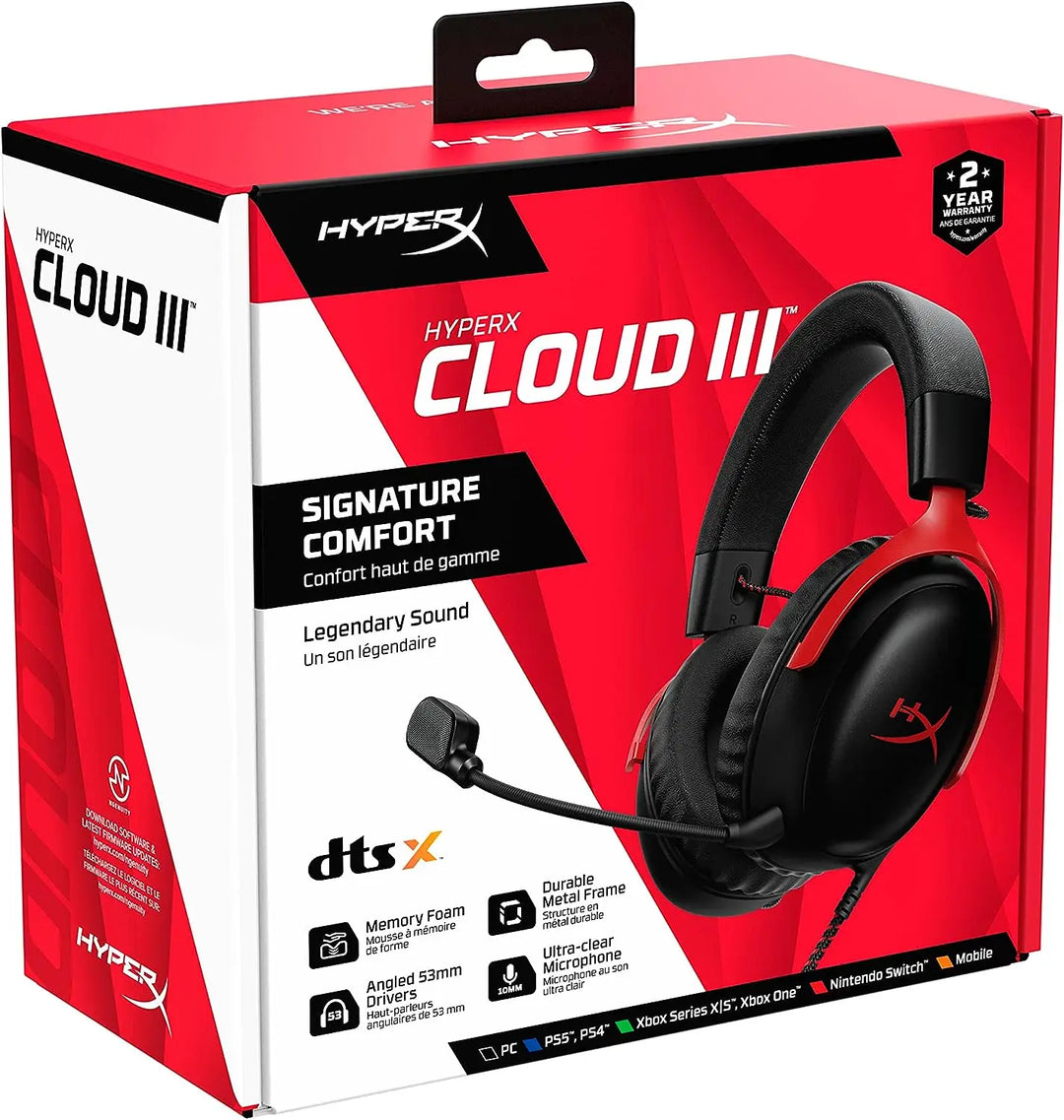 HyperX Cloud III Wired Gaming Headset - Angled 53mm Drivers and Ultra-Clear Microphone for PC PS5 Xbox Series X and S