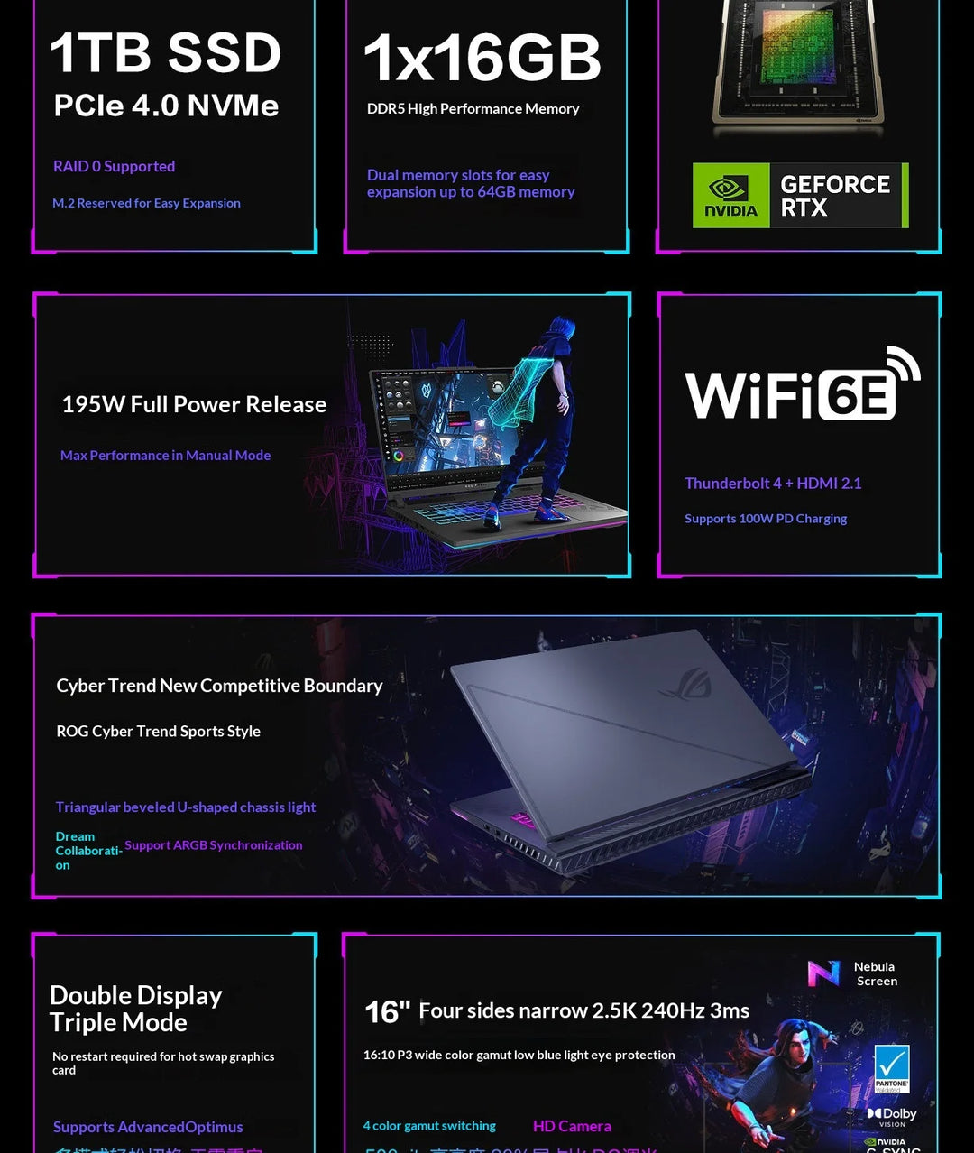 Gaming Laptop Nebula 2.5K Display RTX 4060 240Hz 16 Inch For Immersive RGB Setups