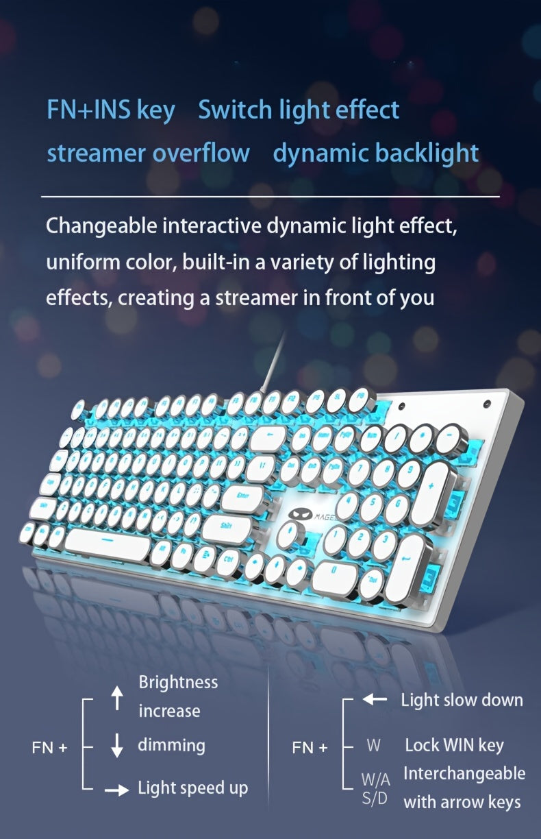 Mechanical Gaming Keyboard – Retro Style MageGee Blue Switches, Led Backlit Keycaps, Wired USB, Windows Compatible