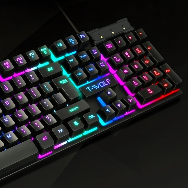 Wired Gaming Keyboard And Mouse Set - USB Rainbow Backlit Mechanical Keyboard And Mouse For PC And Consoles