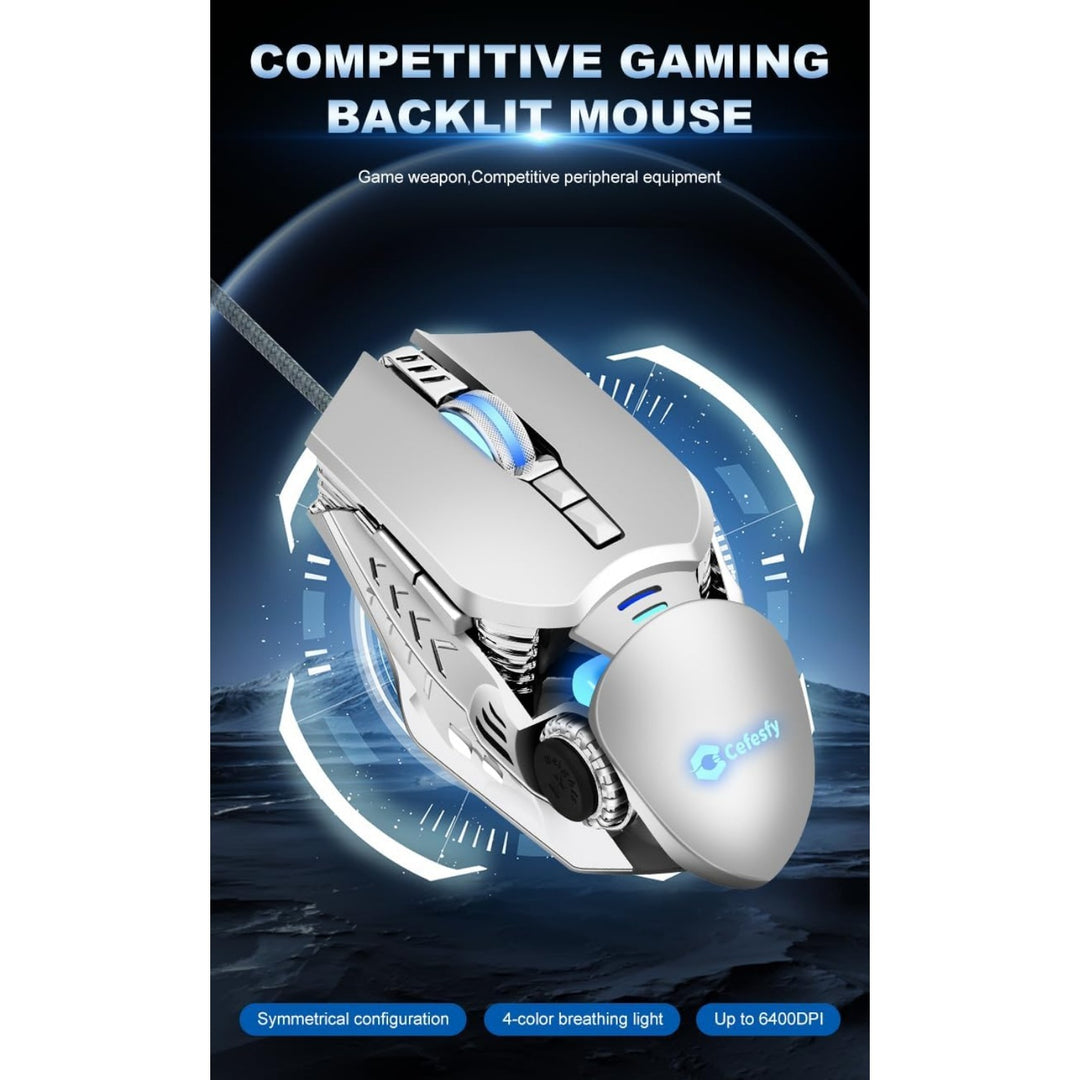 RGB Wired Gaming Mouse – 6400 DPI Optical, Ergonomic, Silent 7 Keys, 4-Color RGB Breathing Lights