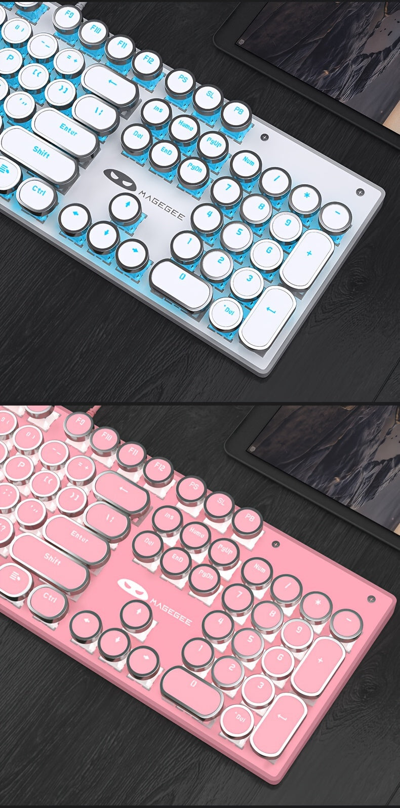 Mechanical Gaming Keyboard – Retro Style MageGee Blue Switches, Led Backlit Keycaps, Wired USB, Windows Compatible