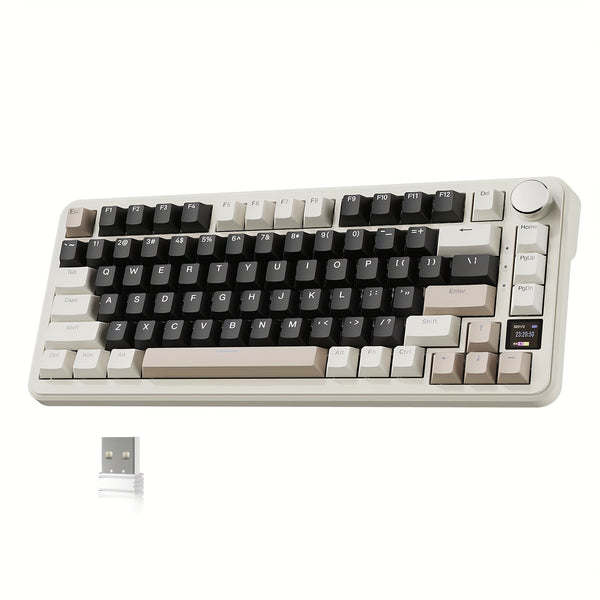 X85pro mechanical keyboard in beige and black with the wireless usb receiver