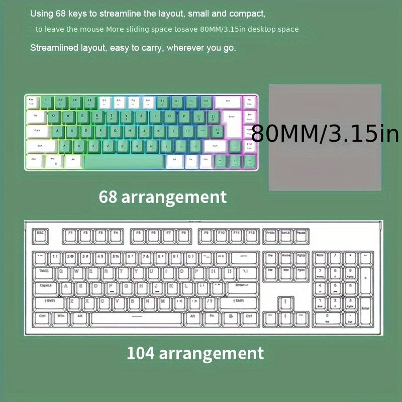 Gaming Keyboard And Mouse Set - 68-Key Membrane Keyboard With RGB Backlight, Quiet Typing